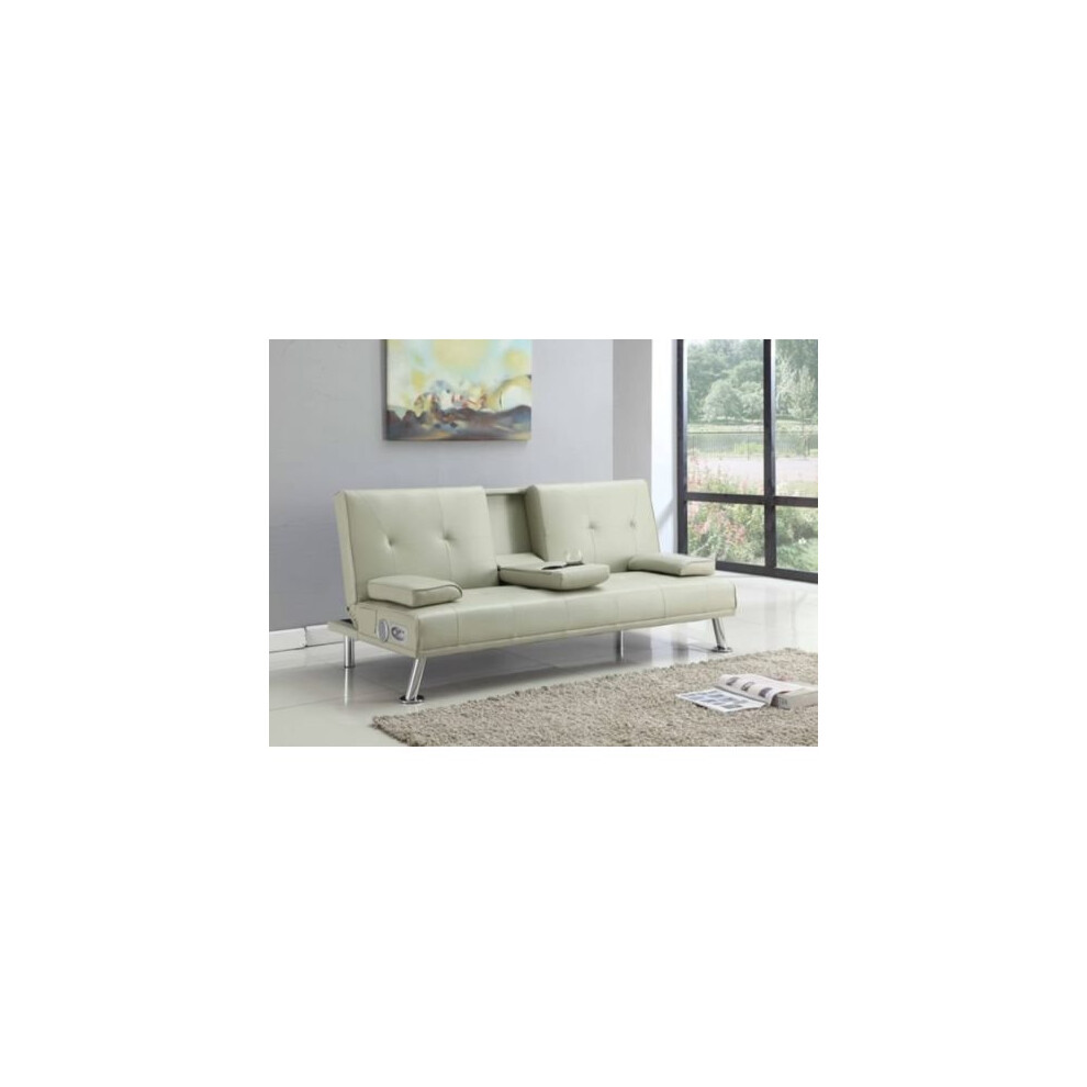 (Cream) Noosa Faux Leather Bluetooth Sofa Bed