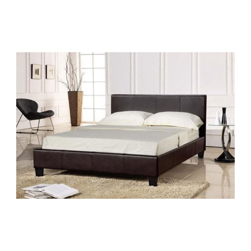 (4ft6 Double, Brown) Easton Faux Leather Bed Frame