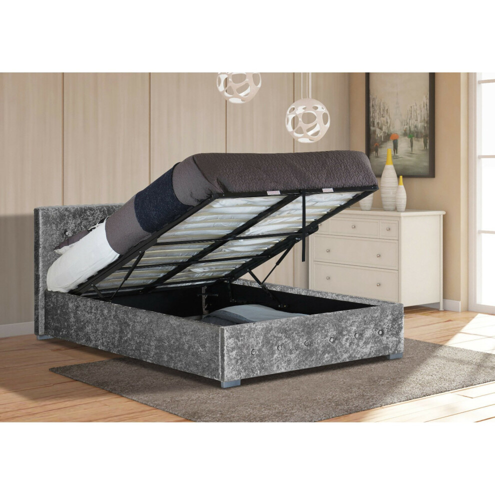 (4ft6 Double, Silver) Comfy Living Albie Crushed Velvet Ottoman Bed Frame