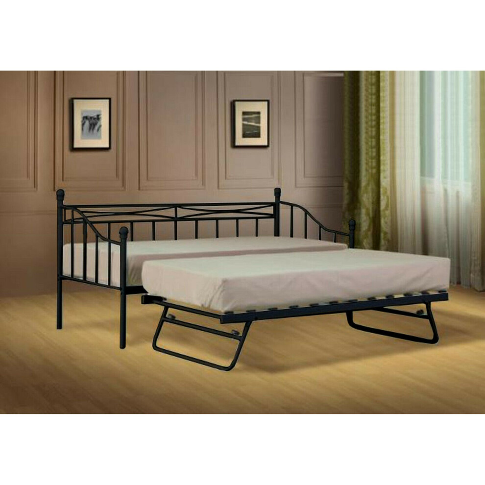 (2ft6 small single, Black) Silvana Metal Day Bed With or Without Trundle