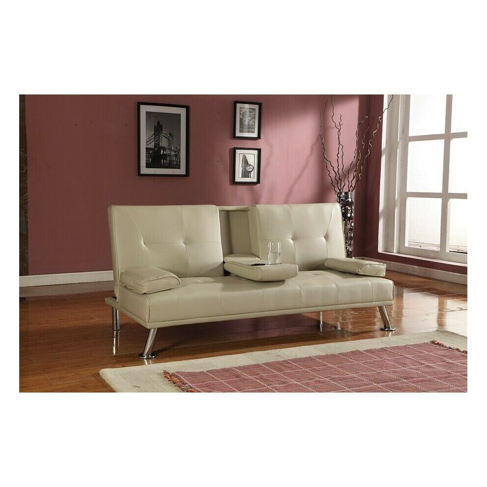 Comfy Living (Cream) Yamba Faux Leather Sofa Bed Cream