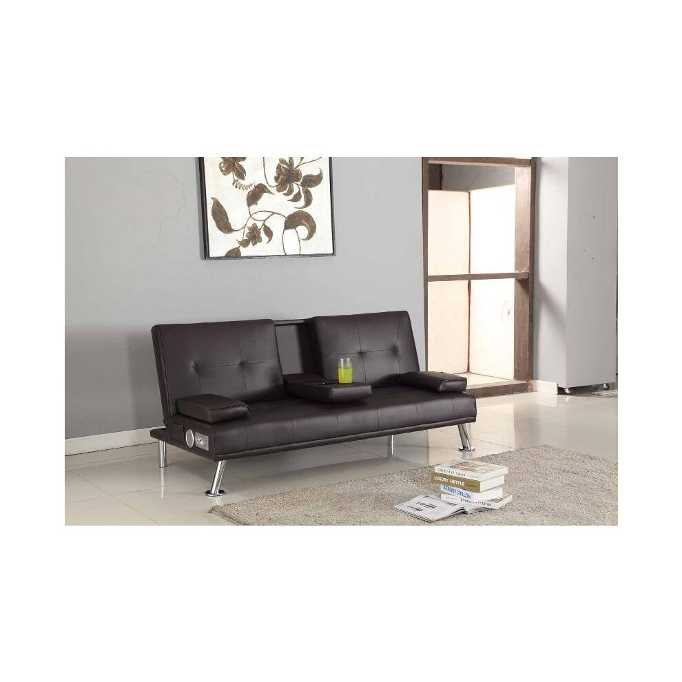 (Brown) Noosa Faux Leather Bluetooth Sofa Bed