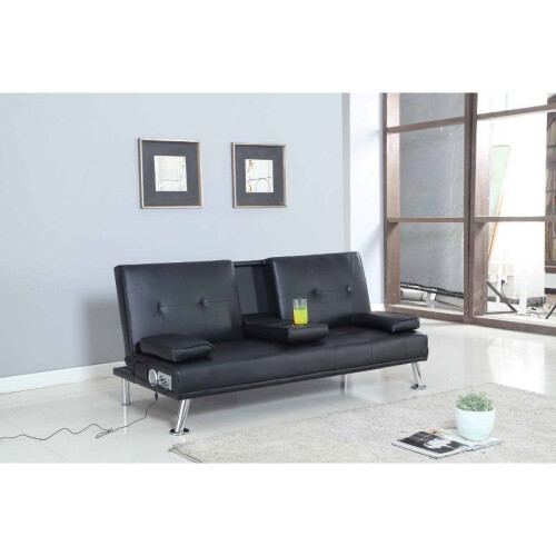 Comfy Living (Black) Noosa Faux Leather Bluetooth Sofa Bed