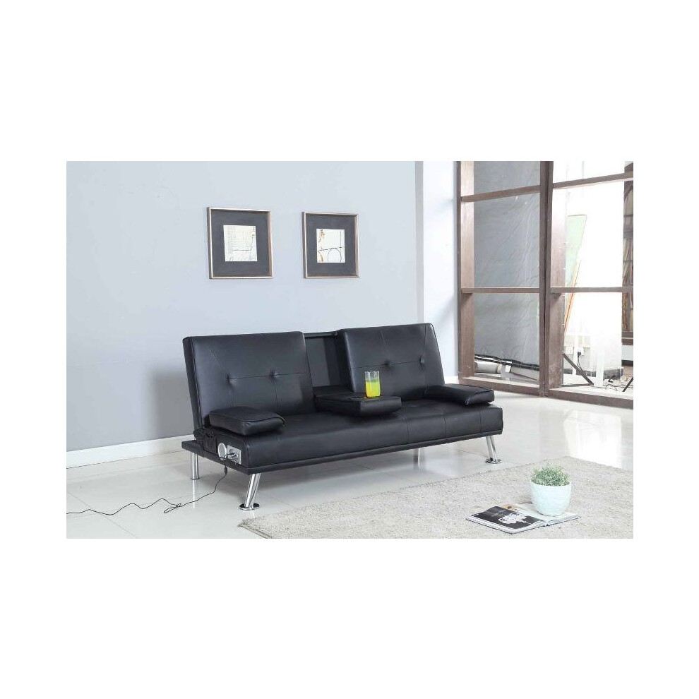 (Black) Noosa Faux Leather Bluetooth Sofa Bed