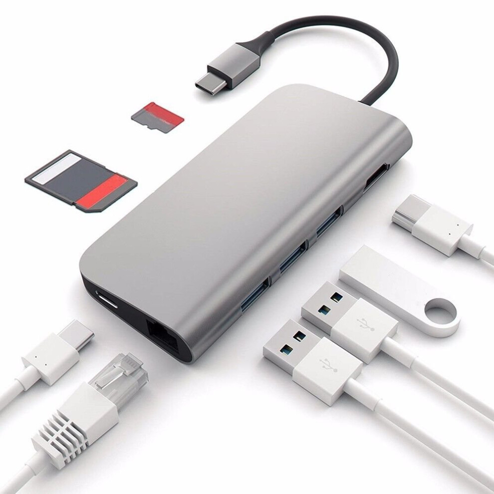 Type C Hub To Hdmi 4K Rj45 Gigabit Usb 3.0 Sd Tf Reader For Macbook 780305600845