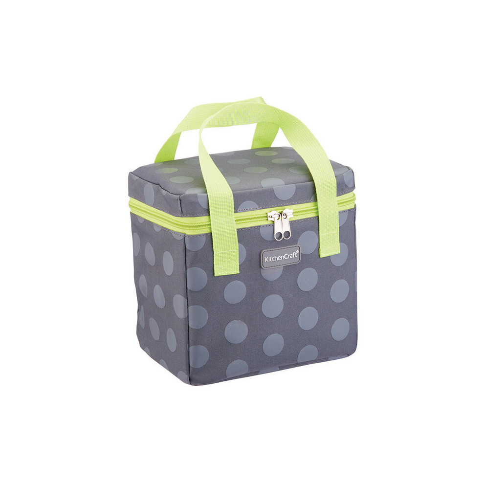 KitchenCraft Lunch Grey Spotty 5 Litre Cool Bag with Lime Handles