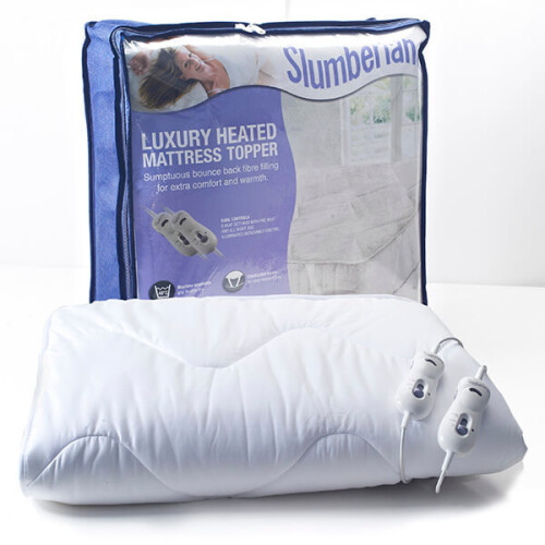 Slumberland Luxury Heated Mattress Topper Double with 2 Controls, 100% Polyester, White