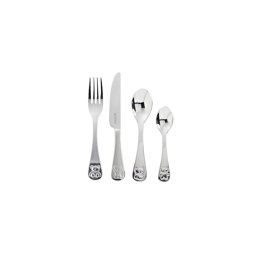 Viners 802371 Bertie Bear 4-Piece Stainless Steel Kids Cutlery Giftbox Set