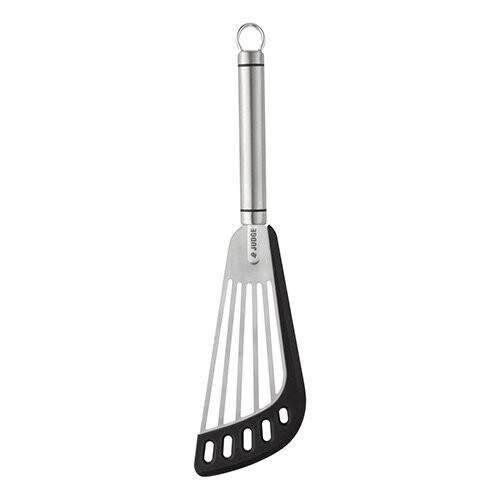 Judge Oval Handled Stainless Steel Slotted Turner with Silicone Edge. TB71