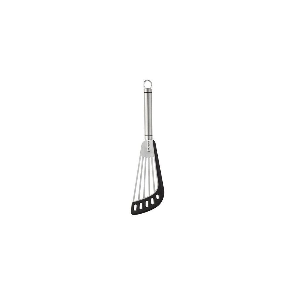 Judge Oval Handled Stainless Steel Slotted Turner with Silicone Edge. TB71