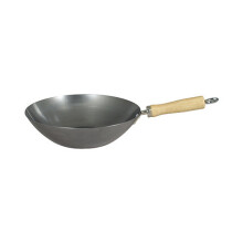 Swift Spice 27cm Carbon Steel Wok - Lightweight, Flat Base, Stay-Cool Wooden Handle, Safe with Metal Utensils, Suitable for All Hobs
