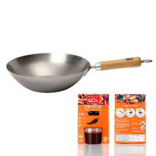 School of Wok Wok Star Flat Bottom Wok, Carbon Steel, Silver, 10.5-Inch
