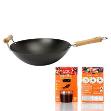 School of Wok "Wok Star" Non-Stick Carbon Steel Wok, Silver, 14-Inch