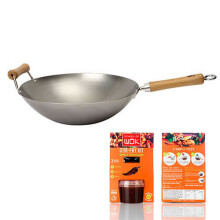 school of Wok "Wok Star" Carbon Steel Wok, Silver, 14-Inch