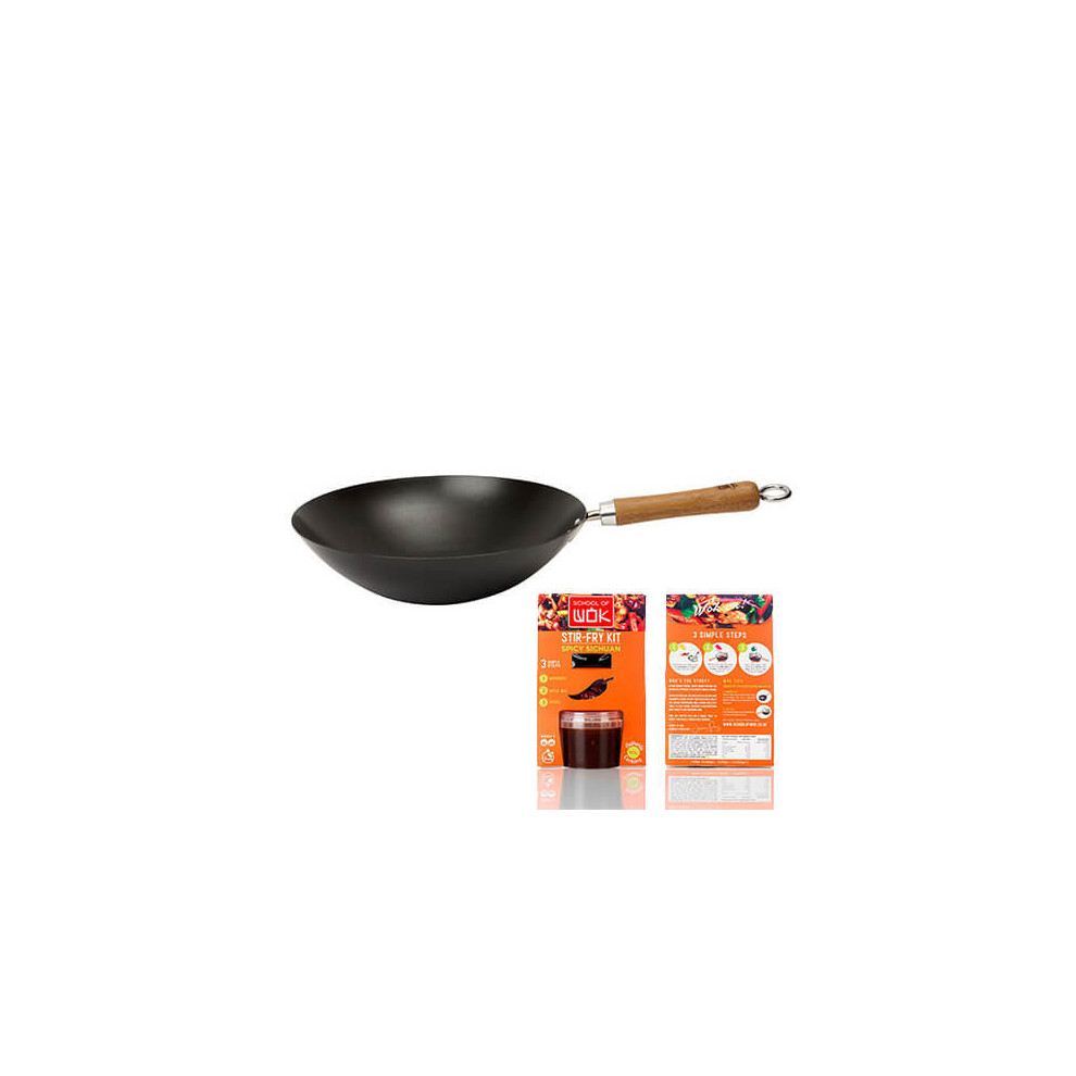 School Of Wok "Wok Star" Non-Stick Carbon Steel Wok, Silver, 12-Inch