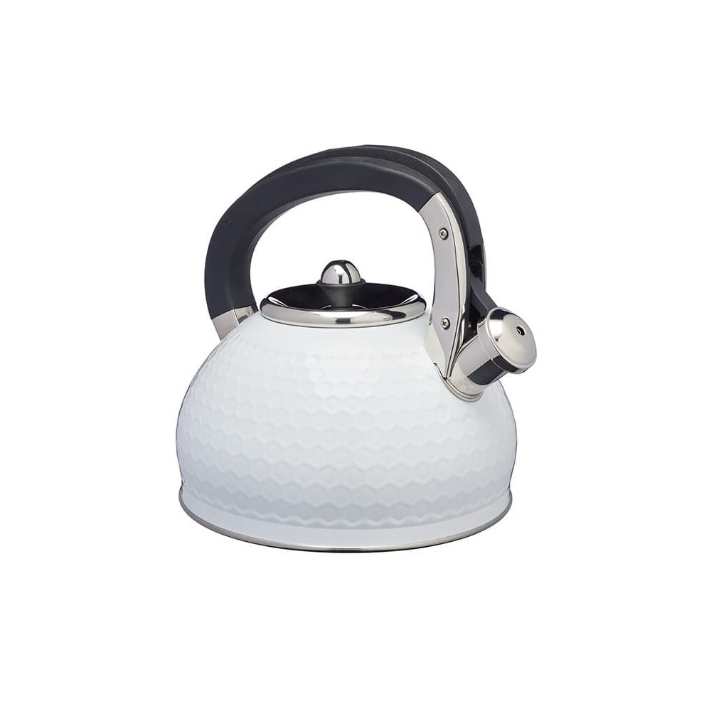 Lovello Textured Ice White Whistling Kettle, 2.5 Litre Capacity, Gift Tagged