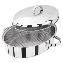 JUDGE HIGH OVAL STAINLESS STEEL SELF BASTING ROASTER. 32CM