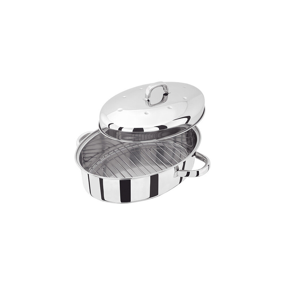 JUDGE HIGH OVAL STAINLESS STEEL SELF BASTING ROASTER. 32CM