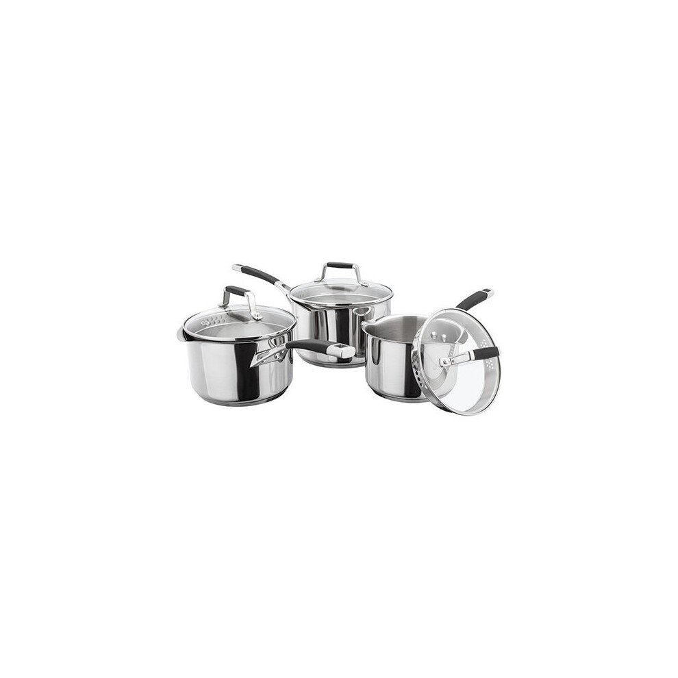 Stellar 5000 Induction 3 Piece Draining Lid Saucepan Set