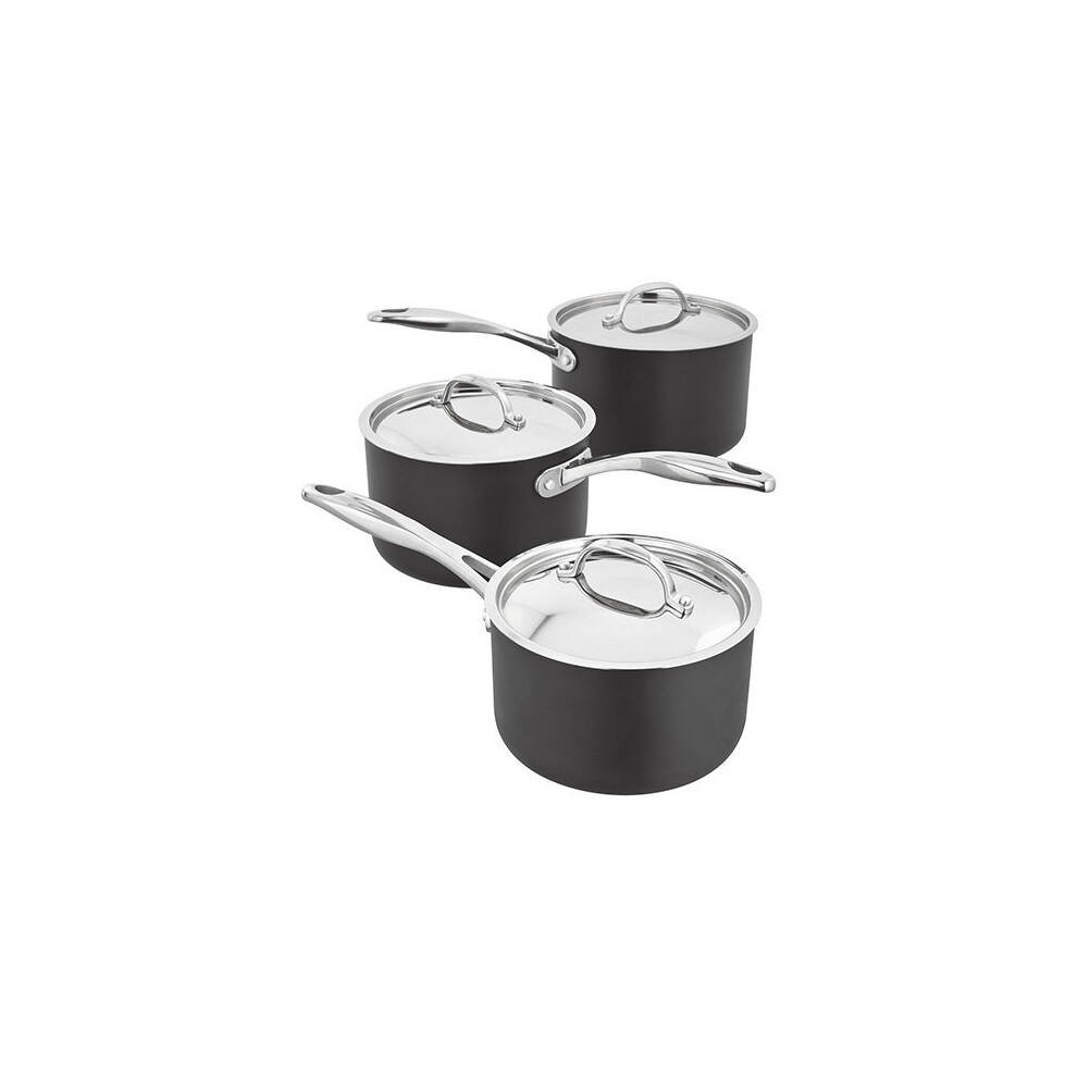 Stellar S6A1 3-Piece Saucepan Set Hard Anodised Black With Lids