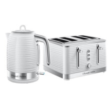 Russell Hobbs Inspire Kettle & 4-Slice Toaster Set - White with Blue LED, 1.7L 2400W Kettle & Variable Browning Toaster