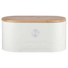 Typhoon Living Cream Bread Bin with Bamboo Lid - Airtight, Durable Colour-Coated Steel