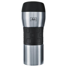 Melitta Thermal Mug, Closure by Pressure, 100% Airtight Seal, Silicone, 350 ml, Black/Stainless Steel