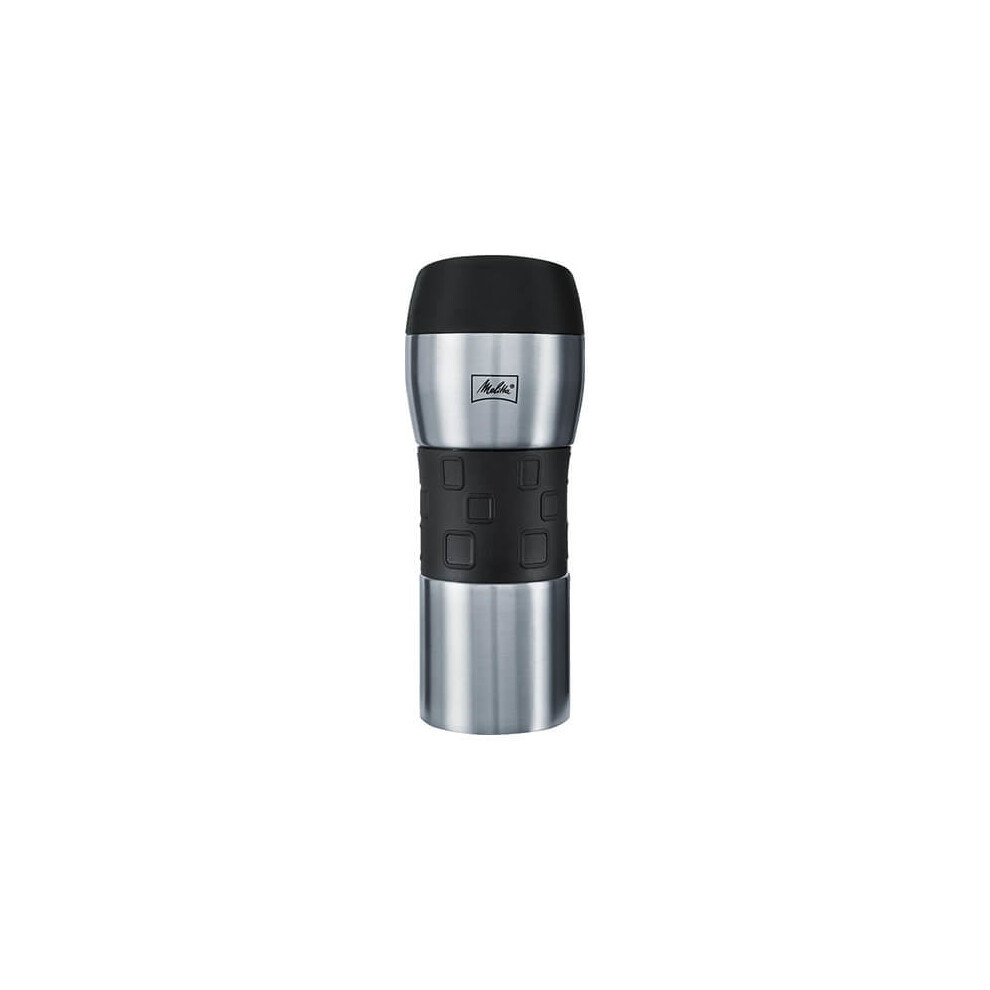 Melitta Thermal Mug, Closure by Pressure, 100% Airtight Seal, Silicone, 350 ml, Black/Stainless Steel