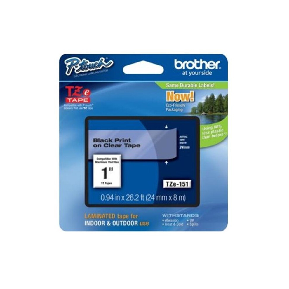 Brother TZE151 TZe Standard Adhesive Laminated Labeling Tape  1w  Black on Clear