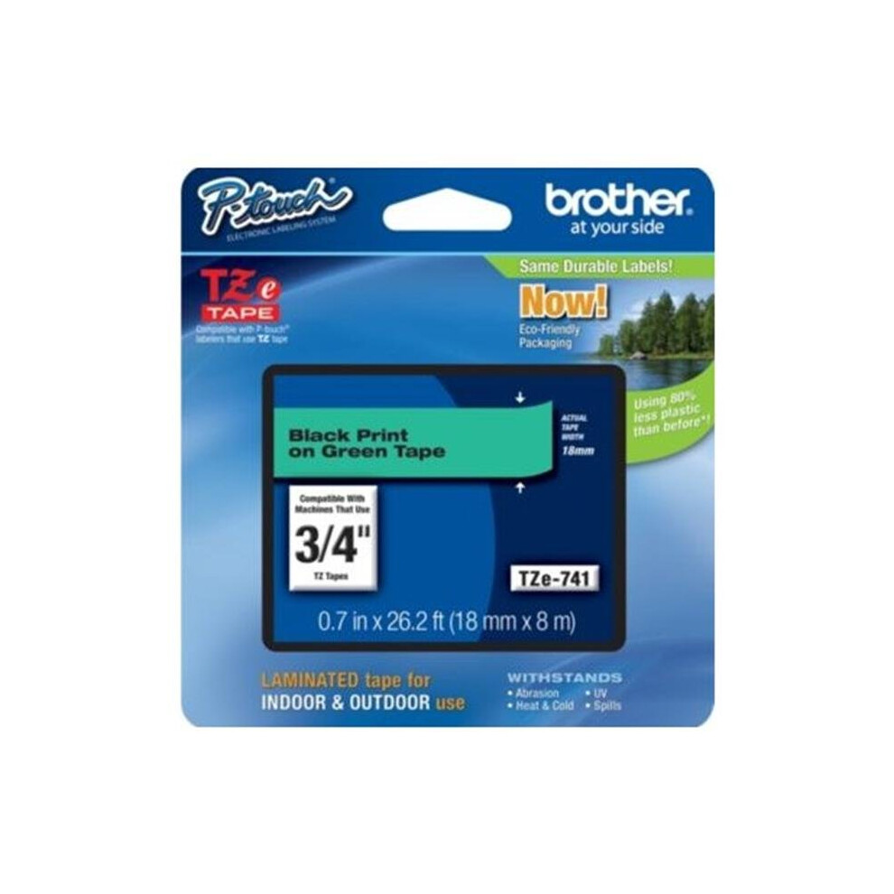 Brother TZE741 TZe Standard Adhesive Laminated Labeling Tape  3/4w  Black on Green