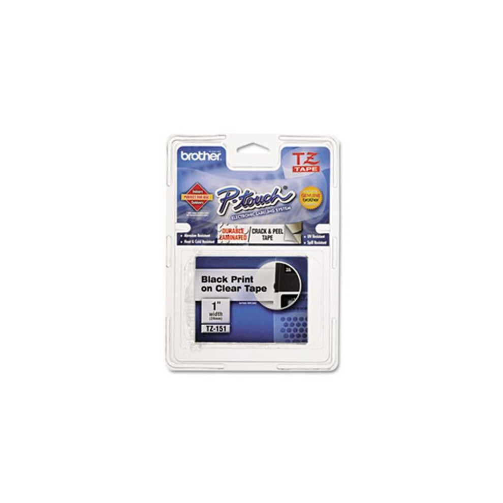 Brother TZE121 TZe Standard Adhesive Laminated Labeling Tape  3/8w  Black on Clear
