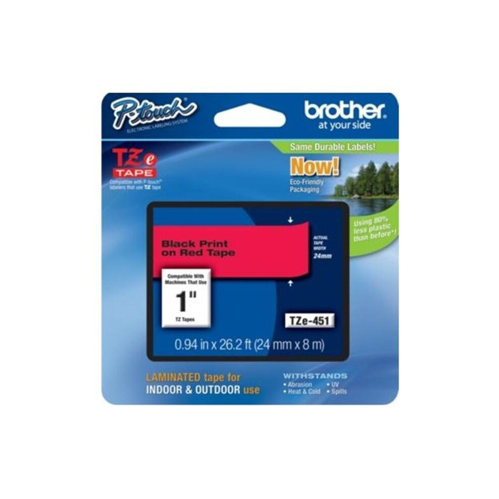 Brother TZE451 TZe Standard Adhesive Laminated Labeling Tape  1w  Black on Red