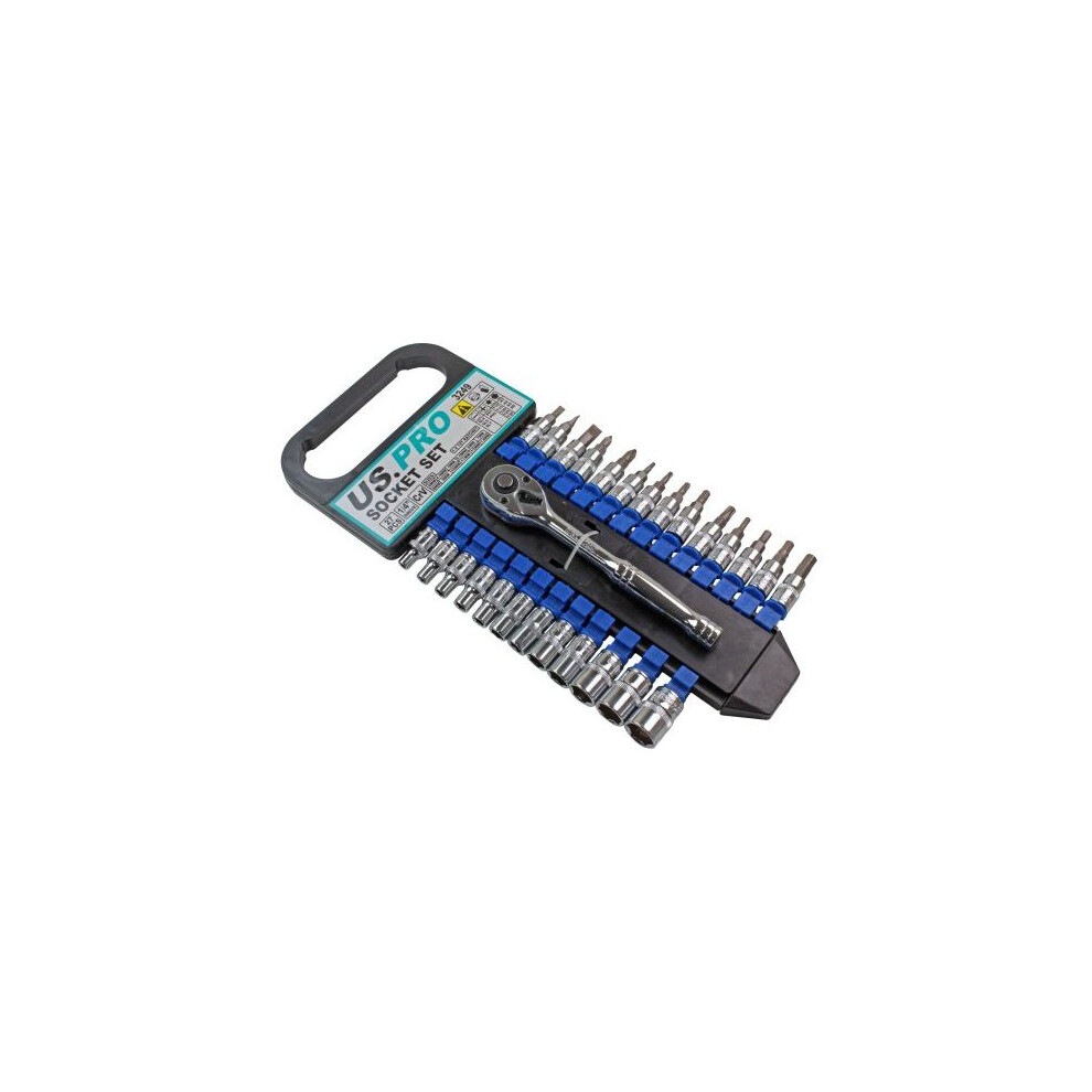 Us Pro Tools 27Pc 1/4 Dr Metric Socket & Bit Set Hex & Torx 3249