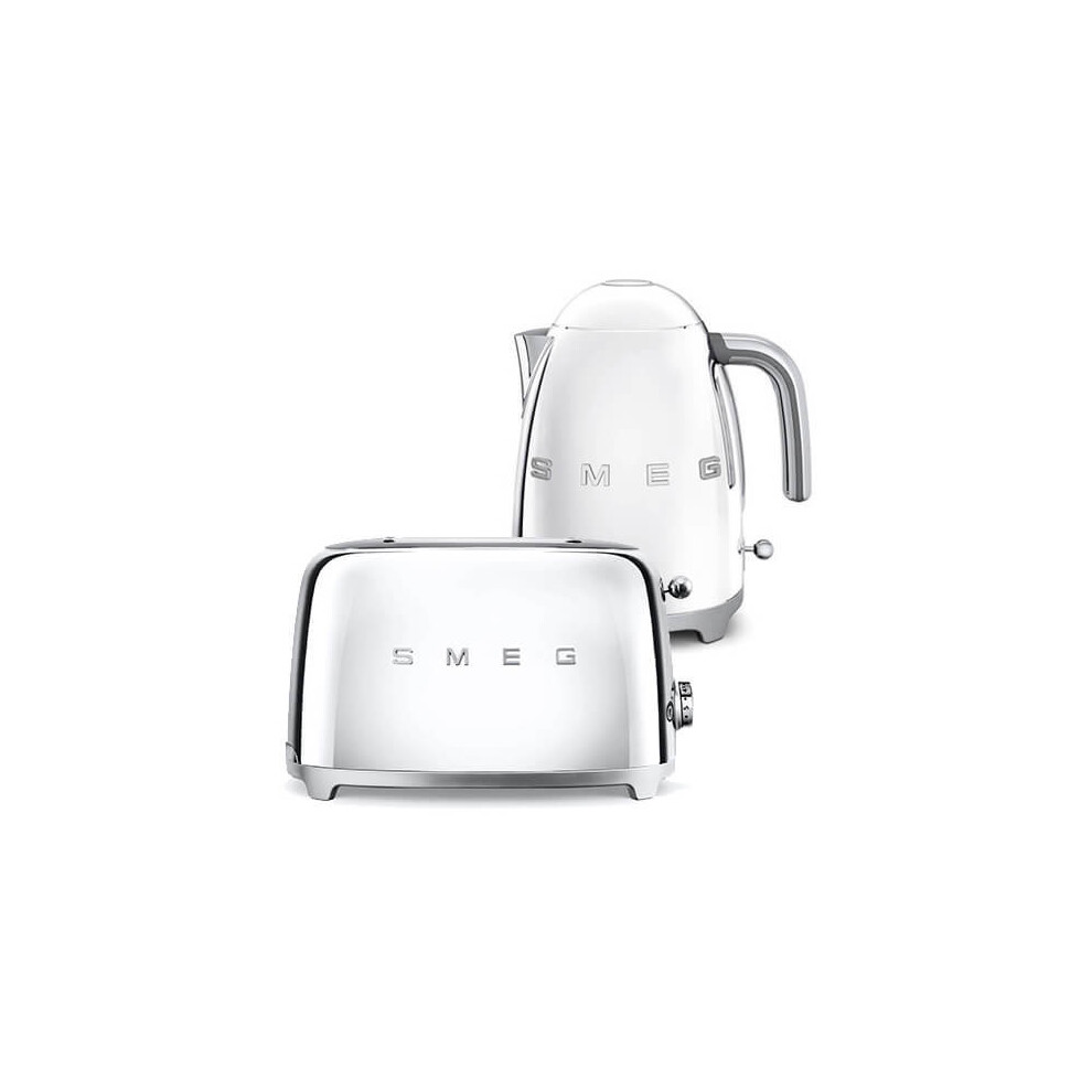 Smeg TSF01SSUK KLF03SSUK | 50's Retro Style Aesthetic | 2 Slice Toaster and Kettle Set in Chrome / Stainless Steel