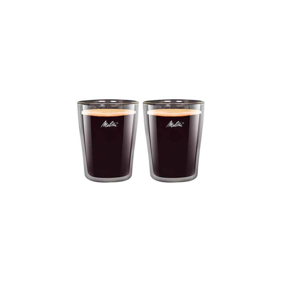 Melitta 2 Lungo Coffee Glasses 200 ml, Double-Walled Borosilicate Glass, Microwave safe, Height 11.1 cm
