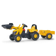 Rolly Kid JCB Tractor with Frontloader & Trailer - Realistic Front Loader with Tip & Scoop, Opening Bonnet, Roll Bar, Ages 2½+
