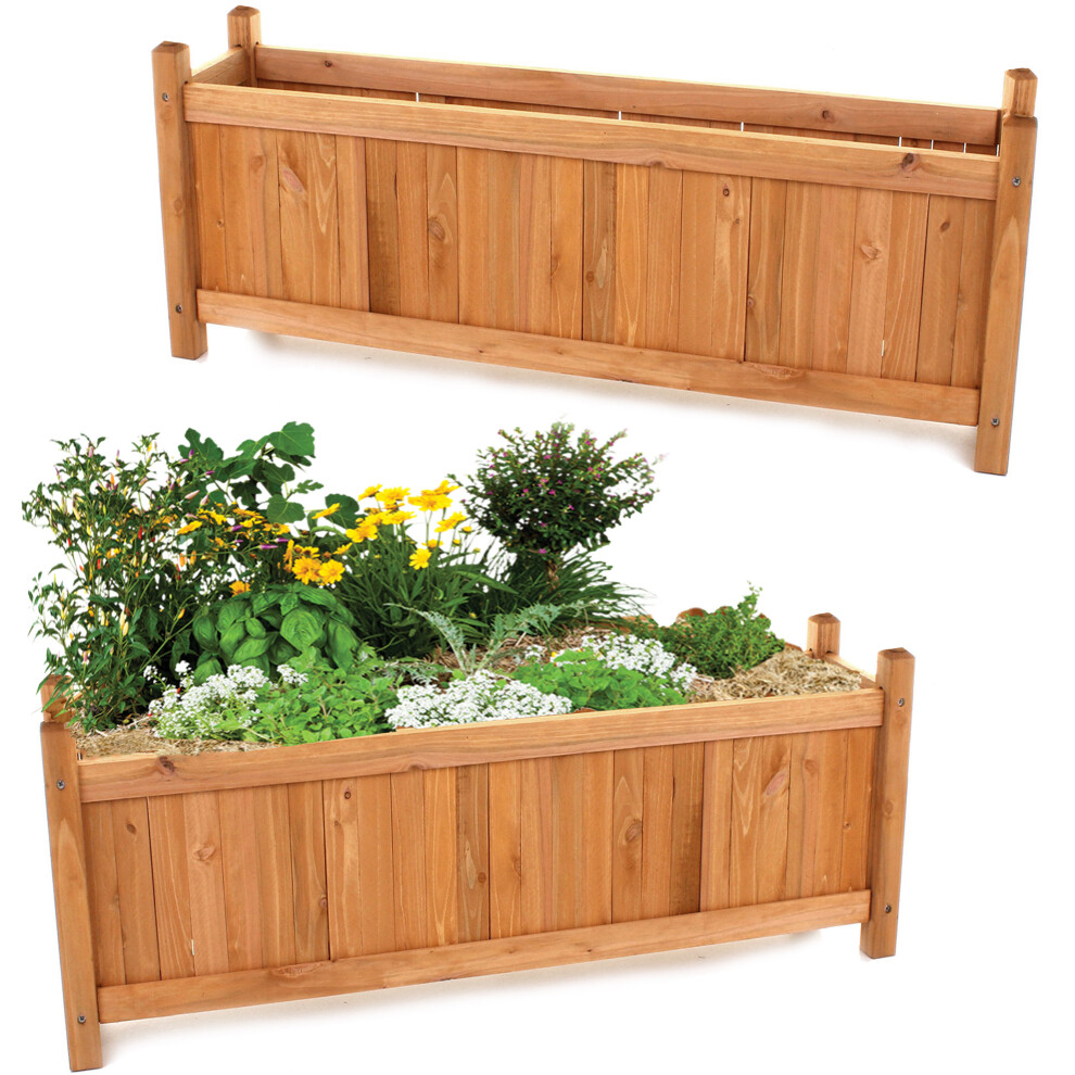 (2 x Large Rectangular Planters) GEEZY Set of 2 Wooden Garden Planters Flower Plant Pot Window Box Raised Bed Basket