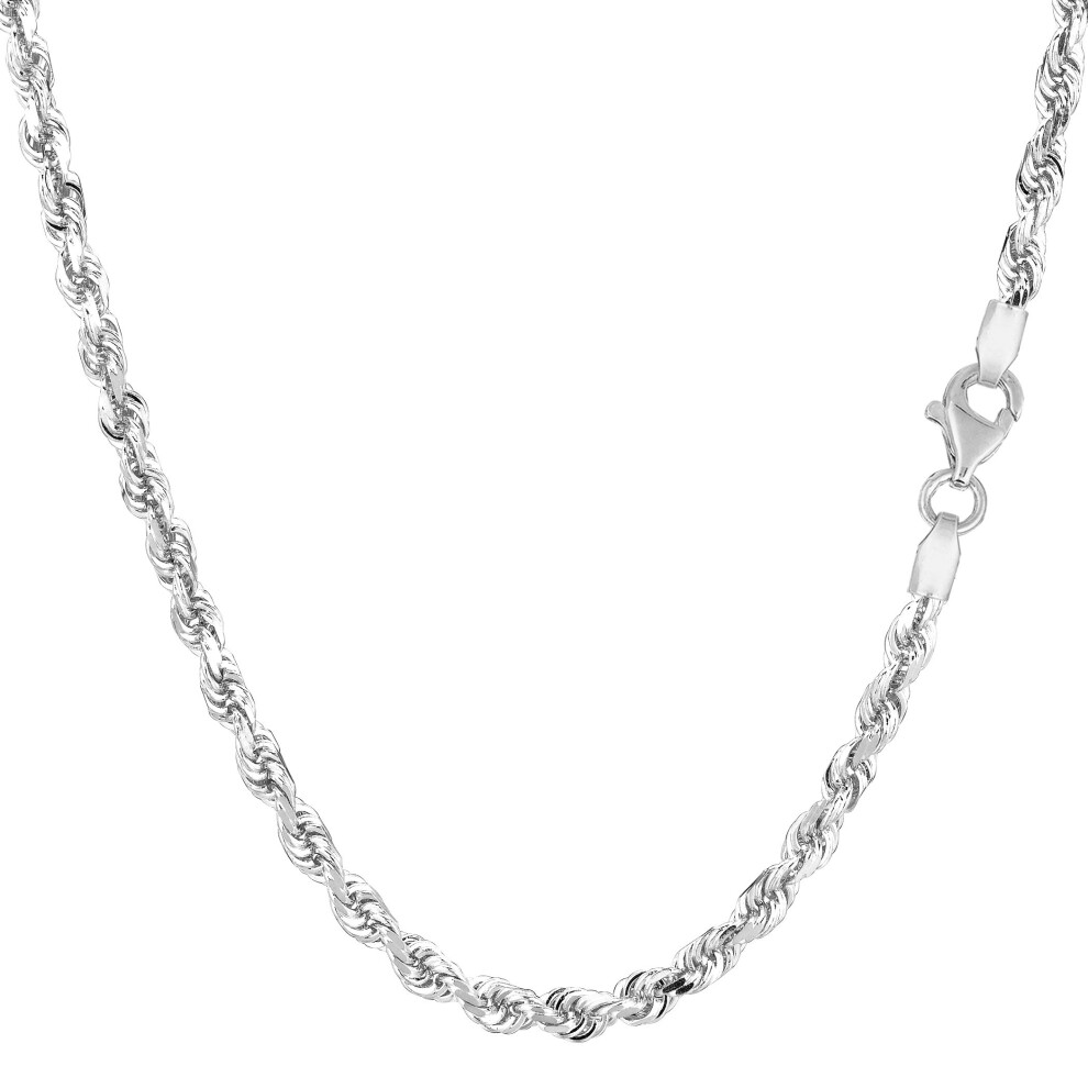 (20, White) 14k White Gold Solid Diamond Cut Royal Rope Chain Necklace, 3mm
