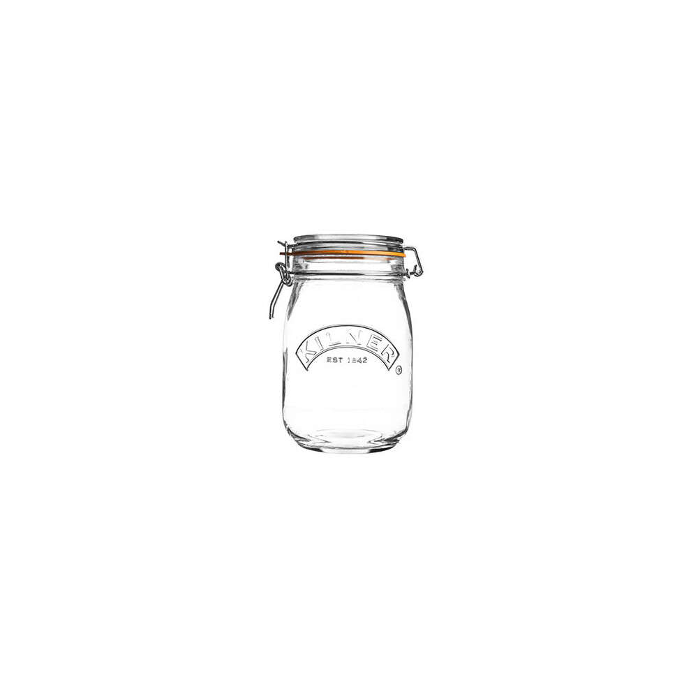 Kilner Clip Top Round Jar 1 Litre - Airtight Orange Seal for Preserving, Rice, Paste, Tea & Coffee
