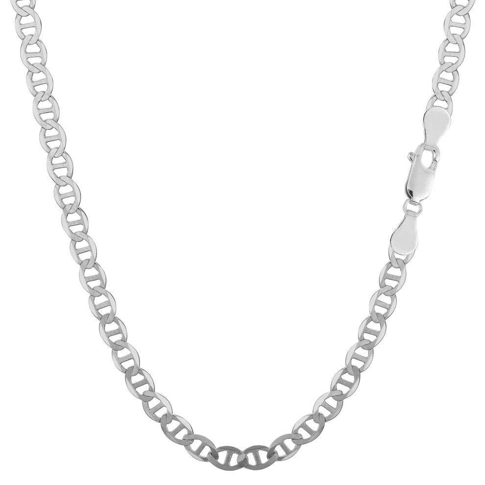 (18, White) Sterling Silver Rhodium Plated Flat Mariner Chain Necklace, 3.5mm