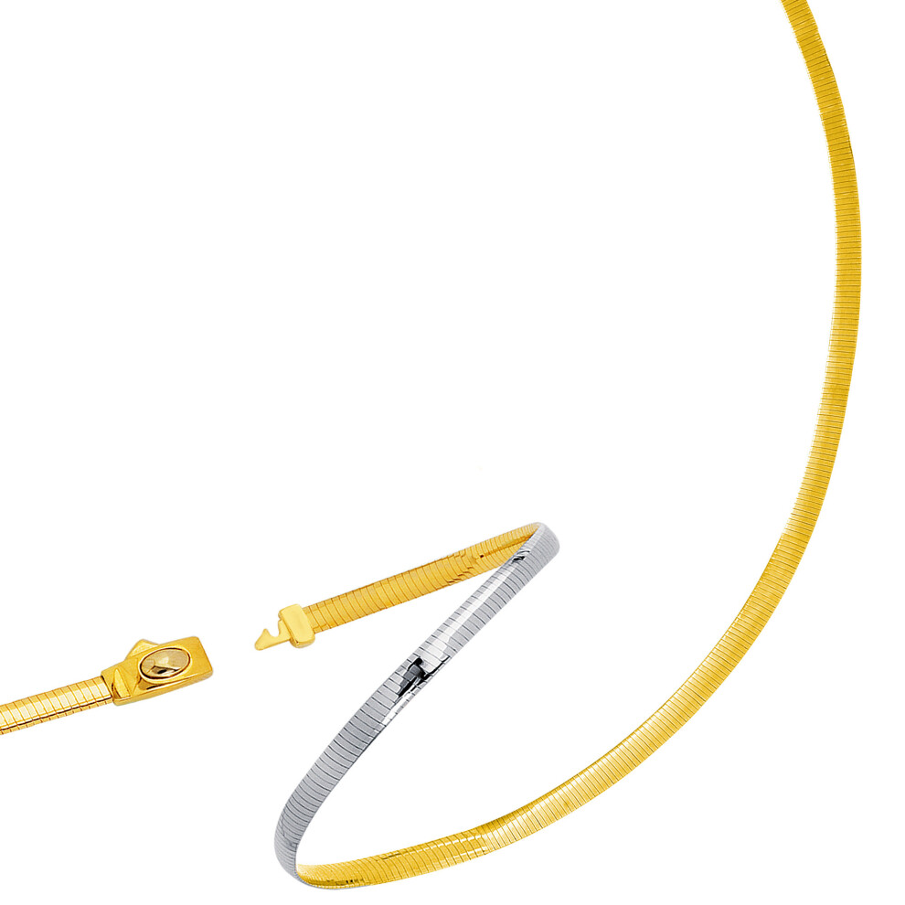 (18, Yellow) Two Tone Reversible Omega Chain Necklace In 14k Yellow Gold And Sterling Silver, 3mm