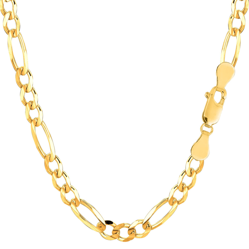 (8, Yellow) 14k Yellow Solid Gold Figaro Chain Bracelet, 5.0mm