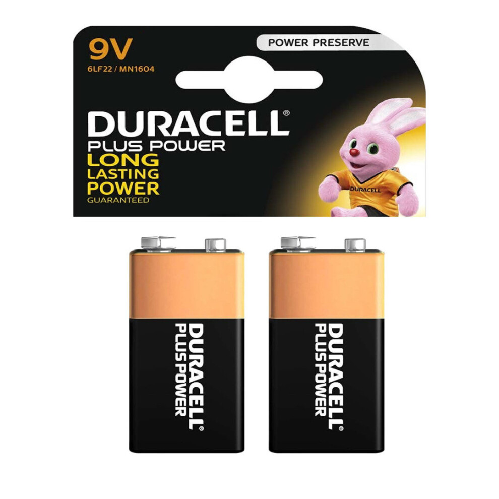 Duracell Power Plus 9V Alkaline Batteries LR61 MN1604 PP3 Battery 2 Pack