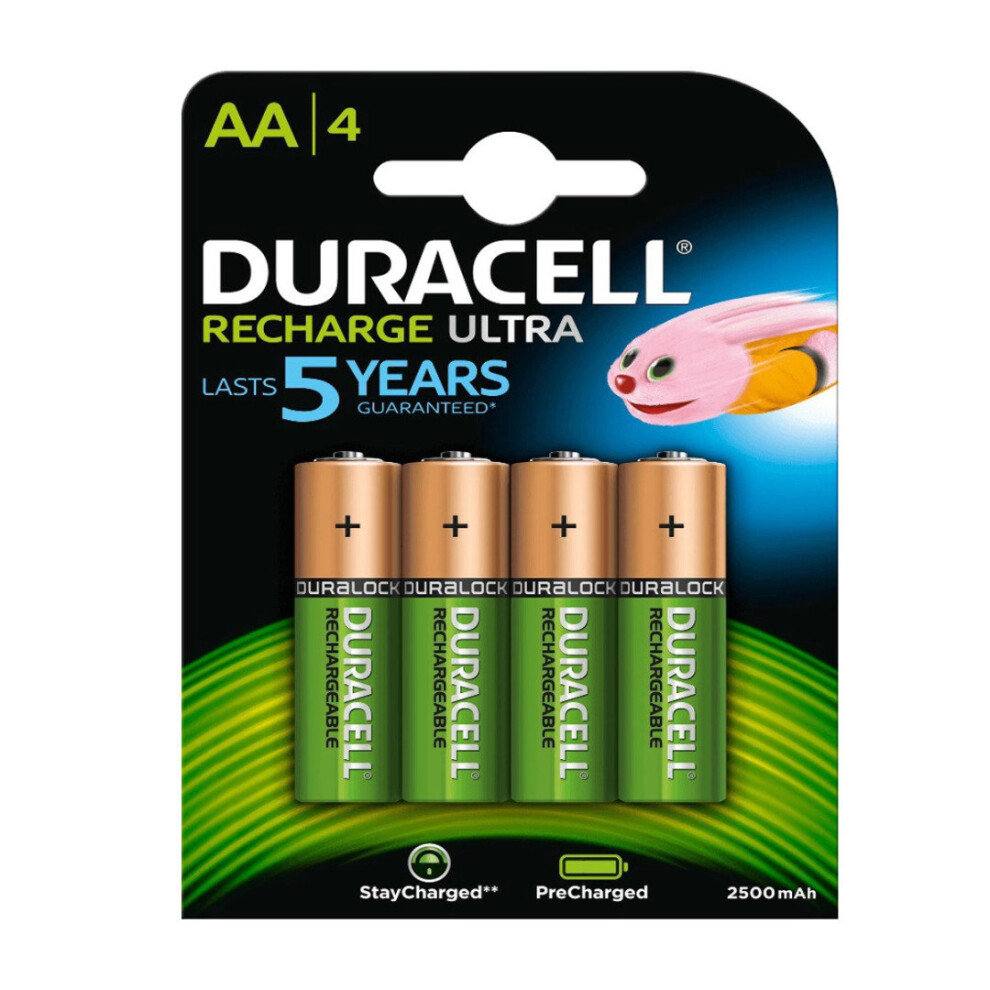 Duracell Rechargeable Ultra AA Batteries NiMH 2500mAh HR6 Duralock 4 Pack
