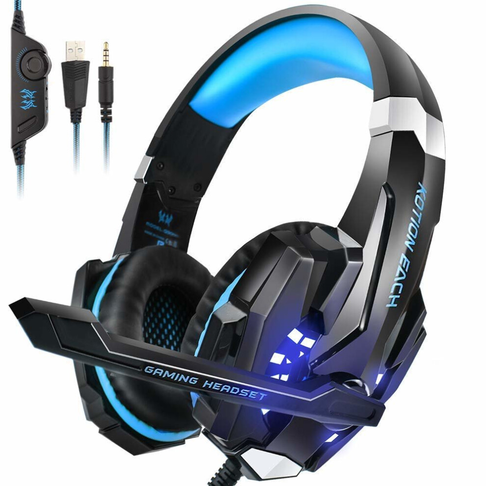 (BLUE) Gaming Headset PS4 xbox one,PC Over-Ear Gaming Headphones with Mic LED Light