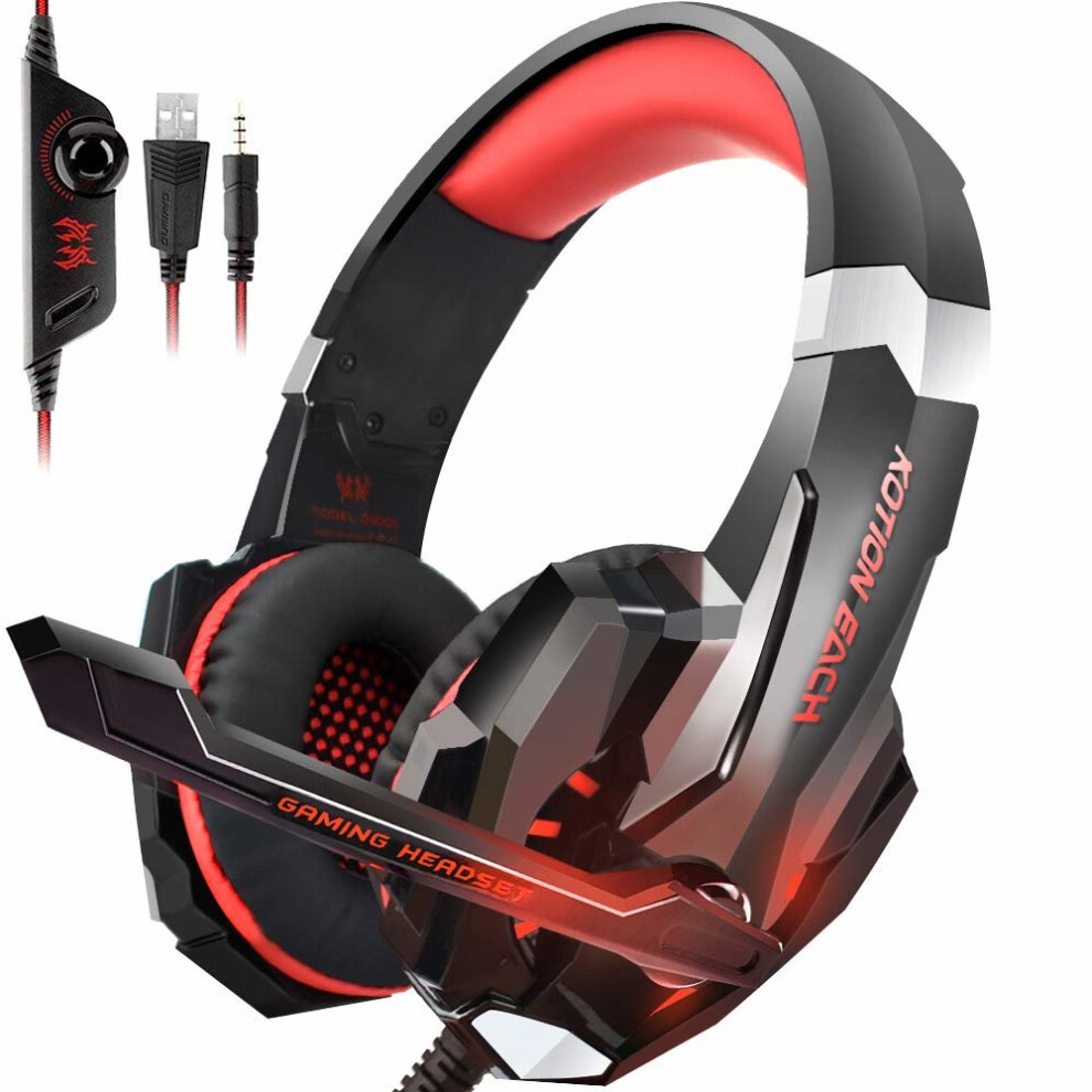 (RED) Gaming Headset PS4 xbox one,PC Over-Ear Gaming Headphones with Mic LED Light