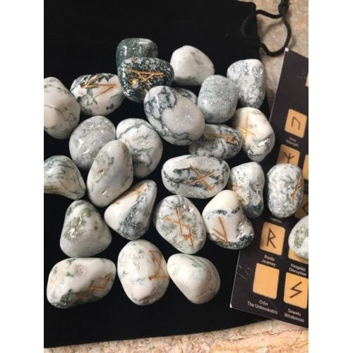Rune Stones - Tree Agate Crystal Divination Runes Pouch Symbol Sheet 2