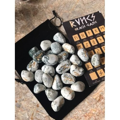 Rune Stones - Tree Agate Crystal Divination Runes Pouch Symbol Sheet 1