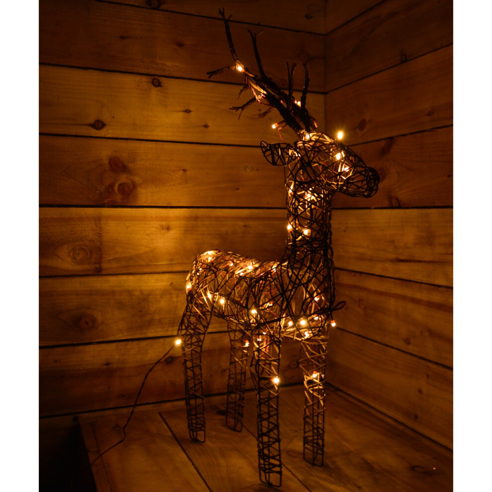 Brown Wicker Deer LED Christmas Reindeer Decoration 48 Warm White Lights 60cm - Image 2