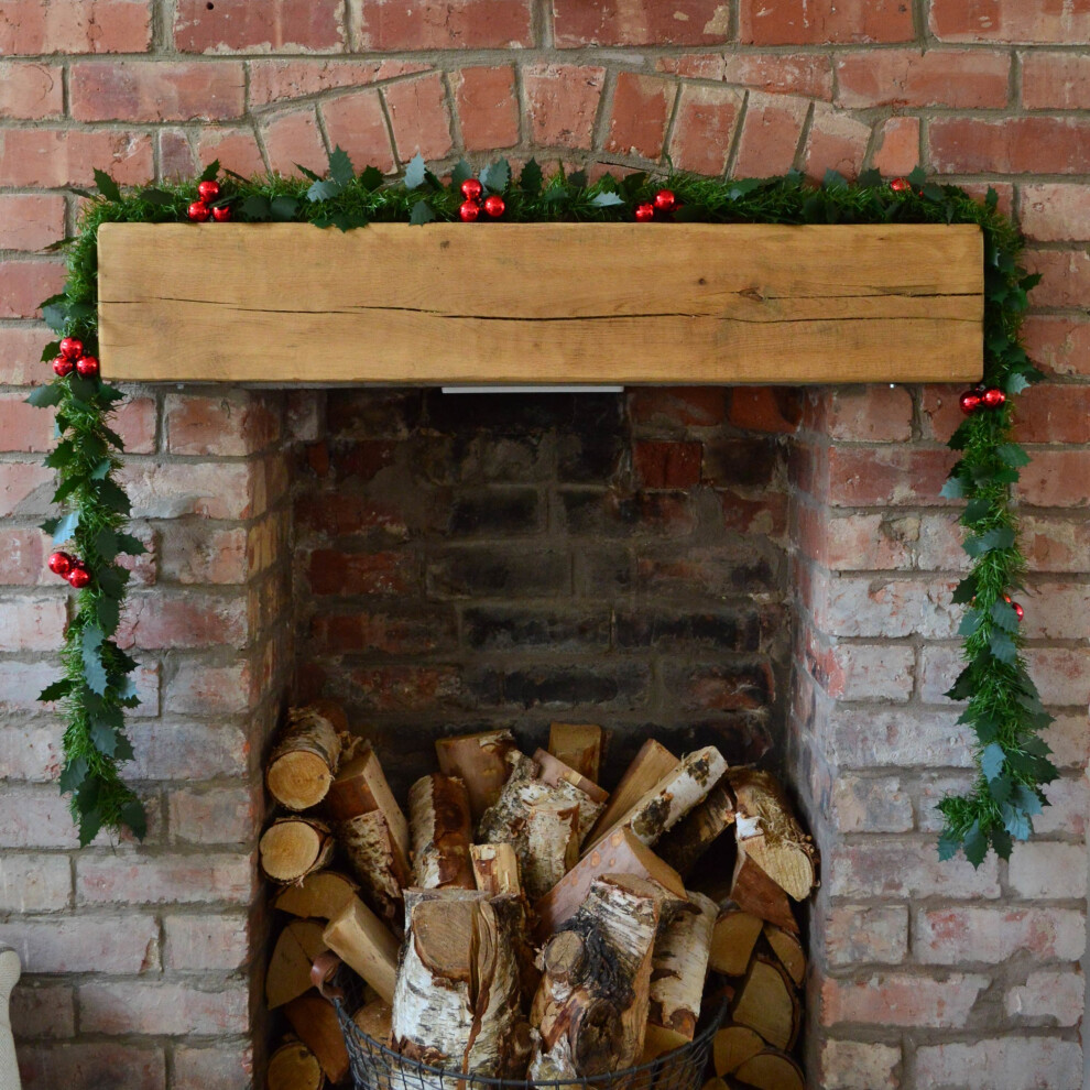 2.7m x 12cm Christmas Green Tinsel Garland with Holly & Baubles